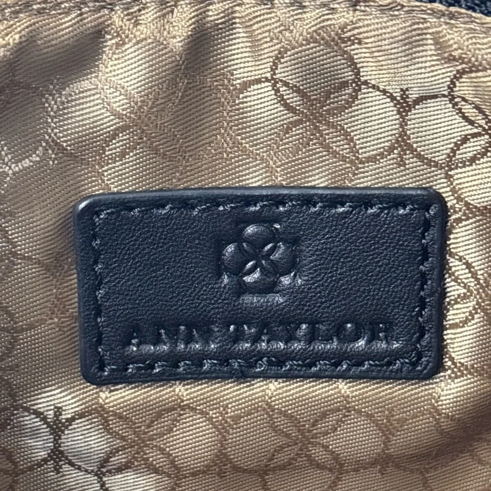 Anne Taylor Black & Cream Polka Dot Calf Hair Wristlet Pouch Gold Zip